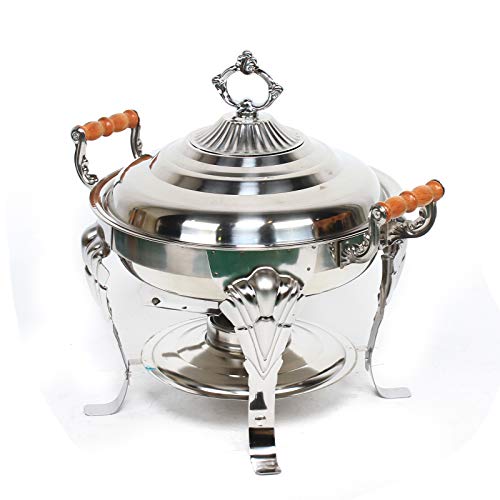 European Style Chafing Dish Buffet Set, Stainless Steel Chafer with Wooden Handle, Food Warming Tray for Catering, Chafers and Buffet Warmer Sets for Event Party Holiday Banquet Dinners (Round)