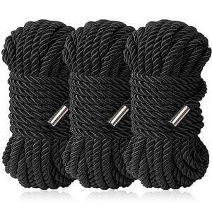 bavihor silk rope soft rope, skin friendly durable long rope, 32 feet 8 mm multipurpose long satin braided twisted rope (3 black)