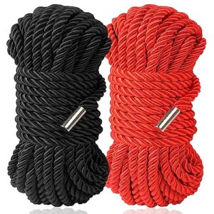 bavihor silk rope long rope, skin friendly soft rope durable, 32 feet 8 mm multipurpose long satin braided twisted rope (black, red)