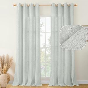 youngstex natural linen curtains for living room light filtering linen textured curtains privacy floor length window drapes for bedroom, light grey, 2 panels, 52 x 108 inch