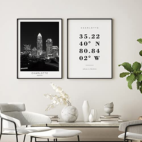 Dear Mapper Charlotte United States View Abstract Road Modern Map Art Minimalist Painting Black and White Canvas Line Art Print Poster Art Print Poster Home Decor (Set of 3 Unframed) (12x16inch)