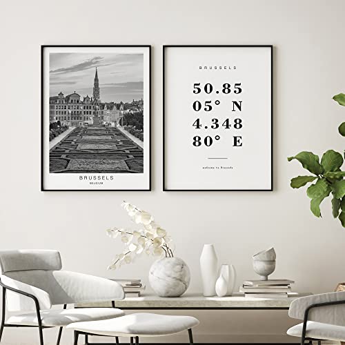 Dear Mapper Brussels Belgium View Abstract Road Modern Map Art Minimalist Painting Black and White Canvas Line Art Print Poster Art Print Poster Home Decor (Set of 3 Unframed) (12x16inch)