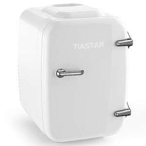 Tiastar Mini Portable Fridge, 4 Liter /6 Cans Skincare Fridge, 110V AC/ 12V DC Small Fridge for Bedroom Office Dorm, Thermoelectric Cooler and Warmer, White