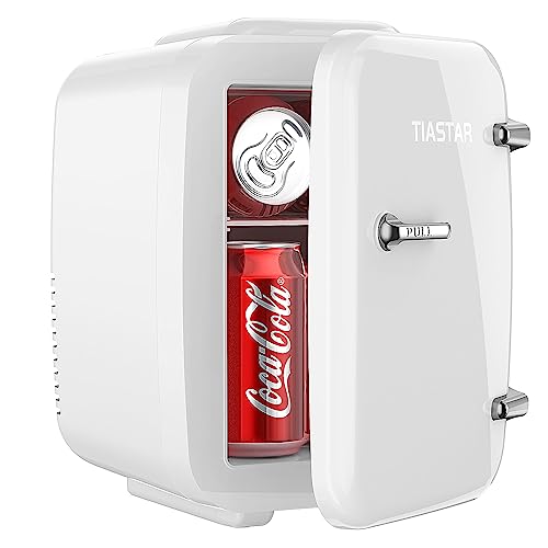 Tiastar Mini Portable Fridge, 4 Liter /6 Cans Skincare Fridge, 110V AC/ 12V DC Small Fridge for Bedroom Office Dorm, Thermoelectric Cooler and Warmer, White