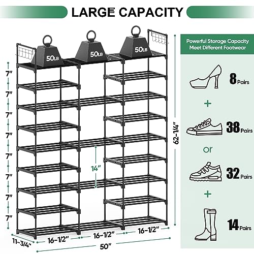 BALEINE 9 Tiers Shoe Rack Organizer, Vertical Large Capacity Shoe Storage Shelf Stackable Shoe Racks for Entry Hallway, Closet, Bedroom, Garage