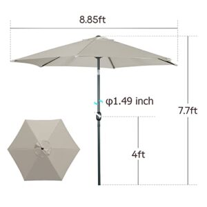 PORWEY 9' Patio Outdoor Table Umbrella Large Sun Market Umbrella with Easy Push Button Tilt and Crank, 6 Sturdy Ribs Fade Resistant Waterproof for Beach, Pool, Deck, Backyard, Tan