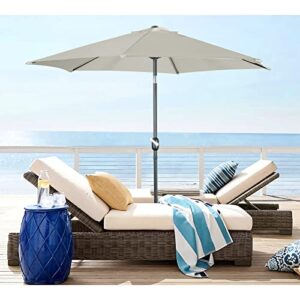PORWEY 9' Patio Outdoor Table Umbrella Large Sun Market Umbrella with Easy Push Button Tilt and Crank, 6 Sturdy Ribs Fade Resistant Waterproof for Beach, Pool, Deck, Backyard, Tan