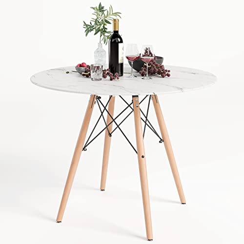 NIERN Round Dining Table with MDF Top,Marble Modern Kitchen Table for Dining Room Kitchen Home Office (Mable)