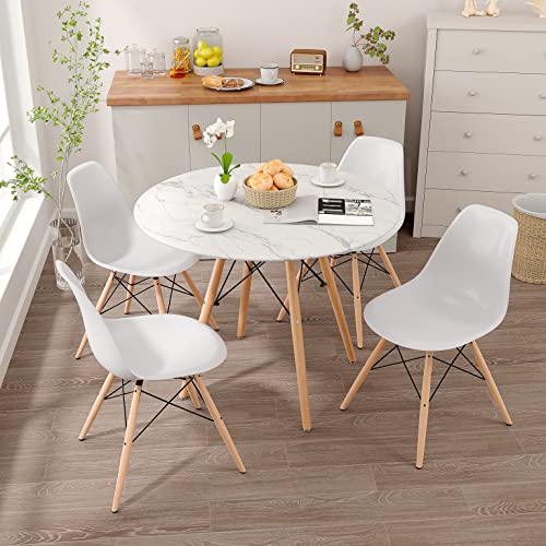 NIERN Round Dining Table with MDF Top,Marble Modern Kitchen Table for Dining Room Kitchen Home Office (Mable)