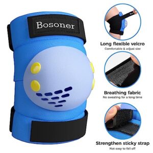 BOSONER Kids/Youth Knee Pads Elbow Pads Wrist Guards Set for 3-15 Years, Child Protective Gear Set for Roller Skates, Cycling, BMX Bike, Skateboard, Inline Skating, Scooter Riding Sports