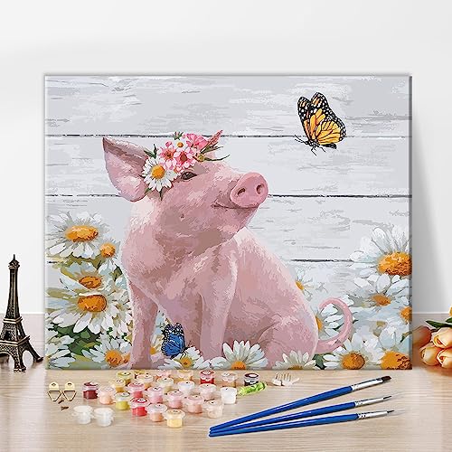 TISHIRON Paint by Number for Adults Cute Pig Adult Paint by Numbers Kits Art Paint by Numbers for Beginner Kids Gift Home Wall Decor(16x20inch).