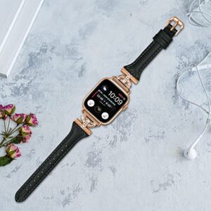 OCEBEEC Leather Band Compatible with Apple Watch Band 38mm 40mm 41mm 42mm 44mm 45mm 49mm(Ultra), Stylish Slim Leather Bands with D-Shape Diamonds for iWatch Bands Series 8 SE 7 6 5 4 3 2 1 Women