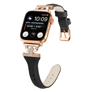 OCEBEEC Leather Band Compatible with Apple Watch Band 38mm 40mm 41mm 42mm 44mm 45mm 49mm(Ultra), Stylish Slim Leather Bands with D-Shape Diamonds for iWatch Bands Series 8 SE 7 6 5 4 3 2 1 Women