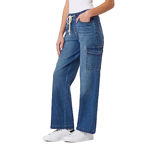 WallFlower Women's Plus Size Tomboy Relaxed Cargo Denim Mid-Rise Insta Stretch Juniors Jeans, Veronica A