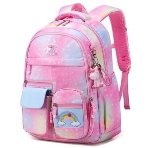 pig pig girl girls backpack, functional pockets kids backpack kawaii lightweight school backpack watrer resistant book bag with unicorn pendant for primary elementary school,pink