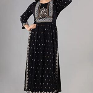 Women's Rayon Printed Nayra Cut Kurti (as1, alpha, 3x_l, regular, regular, Black)