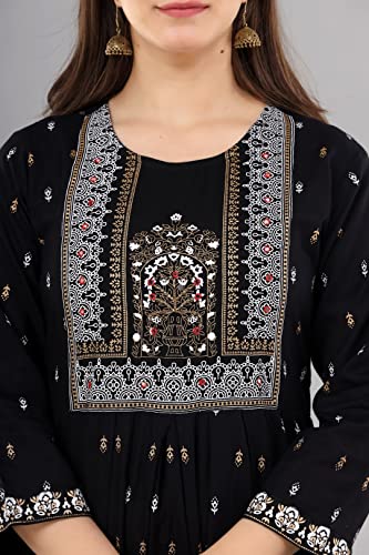 Women's Rayon Printed Nayra Cut Kurti (as1, alpha, 3x_l, regular, regular, Black)