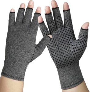 lingfei copper compression cotton arthritis gloves. best copper infused glove for arthritis hands, arthritic fingers, carpal tunnel, computer typing, hand support. fingerless for women and men (large)