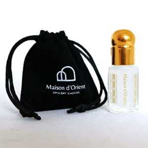 maison d'orient vanilla musk perfume oil in arabian bottle with applicator and pouch for weddings, parties, and baby showers