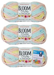 premier yarns bloom chunky - 3.5 oz - #5 bulky weight - 3 pack bundle with bella's crafts stitch markers (snapdragon)