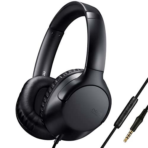 noot products A319 Over The Ear Wired Headphones with Volume Control, Microphone, Adjustable Headband and 3.5mm Audiojack Headphones for School (Black)