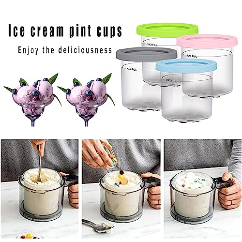 Ice Cream Pint Cups, Ice Cream Containers with Lids for Ninja Creami Pints, Ice Cream Pint Kitchen Accessories for NC301 NC300 NC299AM Series Ice Cream Machines, Sealed and Leak-proof 2/4 Pieces. (2 pcs-A)