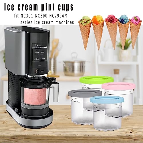 Ice Cream Pint Cups, Ice Cream Containers with Lids for Ninja Creami Pints, Ice Cream Pint Kitchen Accessories for NC301 NC300 NC299AM Series Ice Cream Machines, Sealed and Leak-proof 2/4 Pieces. (2 pcs-A)