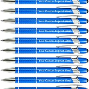 Express Pencils Customized Pens with Stylus - Metal Pens - Custom Printed Name Pens with Black Ink Personalized & Imprinted with Logo or Message -Great Gift Ideas- 12 pcs/pack (Blue)