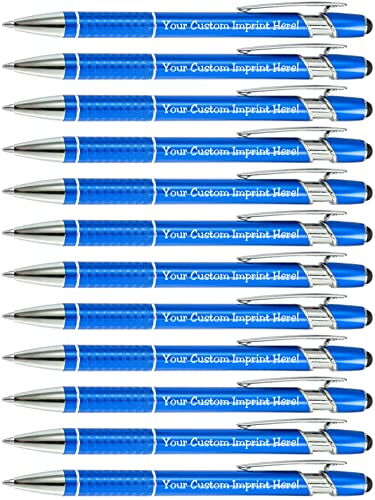 Express Pencils Customized Pens with Stylus - Metal Pens - Custom Printed Name Pens with Black Ink Personalized & Imprinted with Logo or Message -Great Gift Ideas- 12 pcs/pack (Blue)