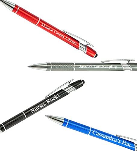 Express Pencils Customized Pens with Stylus - Metal Pens - Custom Printed Name Pens with Black Ink Personalized & Imprinted with Logo or Message -Great Gift Ideas- 12 pcs/pack (Blue)