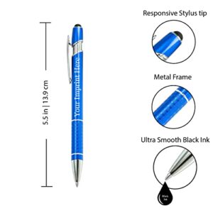 Express Pencils Customized Pens with Stylus - Metal Pens - Custom Printed Name Pens with Black Ink Personalized & Imprinted with Logo or Message -Great Gift Ideas- 12 pcs/pack (Blue)