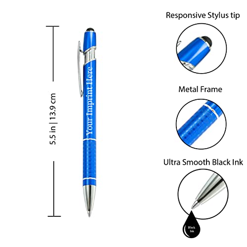 Express Pencils Customized Pens with Stylus - Metal Pens - Custom Printed Name Pens with Black Ink Personalized & Imprinted with Logo or Message -Great Gift Ideas- 12 pcs/pack (Blue)