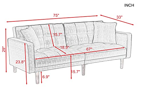 Lepfun Modern Tuft Futon Couch Convertible Loveseat Sleeper Reclining Sofa Bed Twin Size with Arms and 2 Pillows for Living Room, Dark Grey