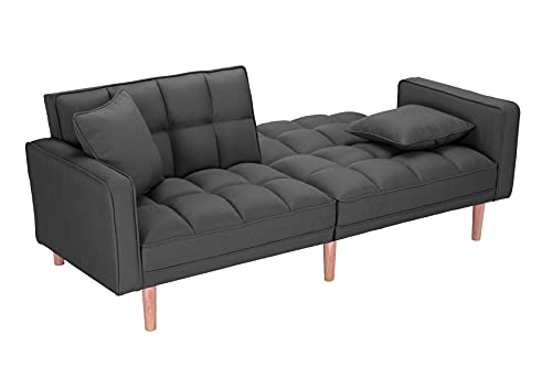 Lepfun Modern Tuft Futon Couch Convertible Loveseat Sleeper Reclining Sofa Bed Twin Size with Arms and 2 Pillows for Living Room, Dark Grey