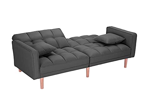 Lepfun Modern Tuft Futon Couch Convertible Loveseat Sleeper Reclining Sofa Bed Twin Size with Arms and 2 Pillows for Living Room, Dark Grey