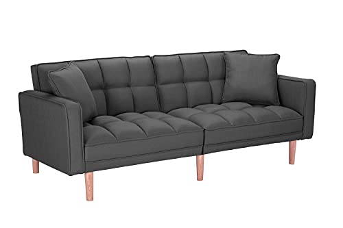 Lepfun Modern Tuft Futon Couch Convertible Loveseat Sleeper Reclining Sofa Bed Twin Size with Arms and 2 Pillows for Living Room, Dark Grey