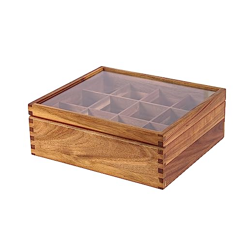 KITEISCAT Acacia Wood Tea Organizer Box - 12 Compartments, Multi-Functional Tea Bag Storage Solution