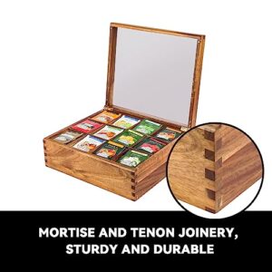 KITEISCAT Acacia Wood Tea Organizer Box - 12 Compartments, Multi-Functional Tea Bag Storage Solution