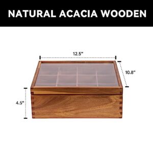 KITEISCAT Acacia Wood Tea Organizer Box - 12 Compartments, Multi-Functional Tea Bag Storage Solution