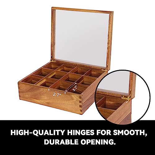 KITEISCAT Acacia Wood Tea Organizer Box - 12 Compartments, Multi-Functional Tea Bag Storage Solution