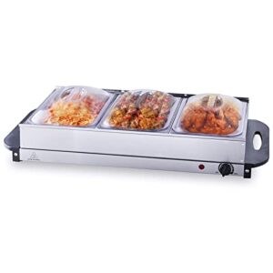 vevor food buffet, warming trays with temp control portable stainless steel 7.5 quart chafing dish set, hot plate perfect for parties, catering, holidays, etl, 25.6" x 15", silver