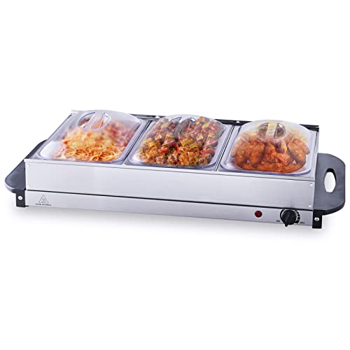 VEVOR Food Buffet, Warming Trays with Temp Control Portable Stainless Steel 7.5 Quart Chafing Dish Set, Hot Plate Perfect for Parties, Catering, Holidays, ETL, 25.6" x 15", Silver