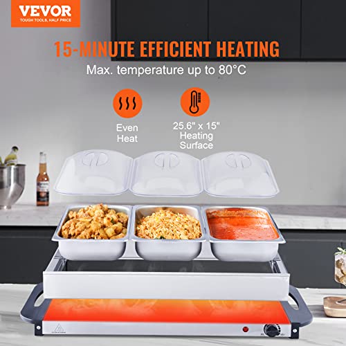 VEVOR Food Buffet, Warming Trays with Temp Control Portable Stainless Steel 7.5 Quart Chafing Dish Set, Hot Plate Perfect for Parties, Catering, Holidays, ETL, 25.6" x 15", Silver