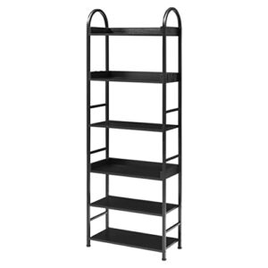 merax bookshelf, 6-tier bookcase with 4 hooks, 70.8 inch tall industrial wood storage rack, arched open shelves for home office, living room, bedroom, kitchen
