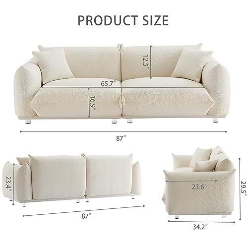 JSCHZ Comfy Couch Loveseat Sofa, Sherpa Teddy Oversized Loveseat Sofa Overstuffed Cloud Couch Extra Deep-Seat-Filled Couch for Small Spaces, Living Room, Apartment, (White)