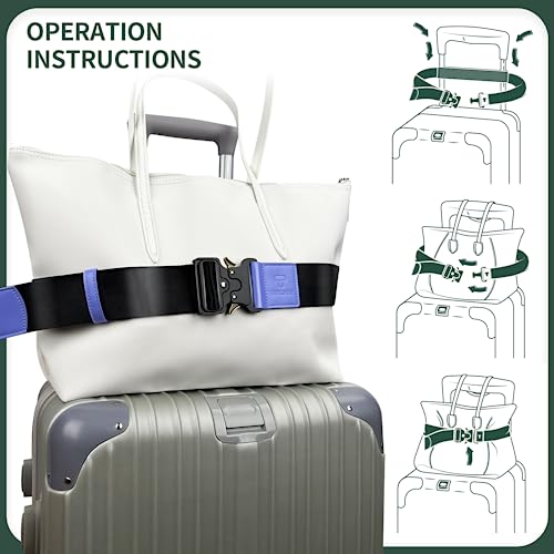 Luggage Straps for Carry On, Tuegher Add a Bag Travel Belt, Hands Free Luggage Helper, Adjustable and Stylish Belt with Metal Buckles for Second Bag, Tote, Airport Travel Accessory (Mar)