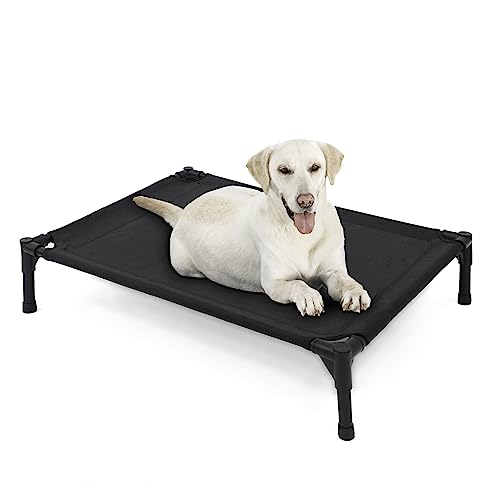 Garnpet Elevated Dog Bed for Large Dogs, Raised Dog Cot Beds Fits Up to 150 LBs, Heavy Duty Pet Cots with Durable Supportive Teslin Recyclable Washable Mesh, Indoor & Outdoor Dog Bed, Black