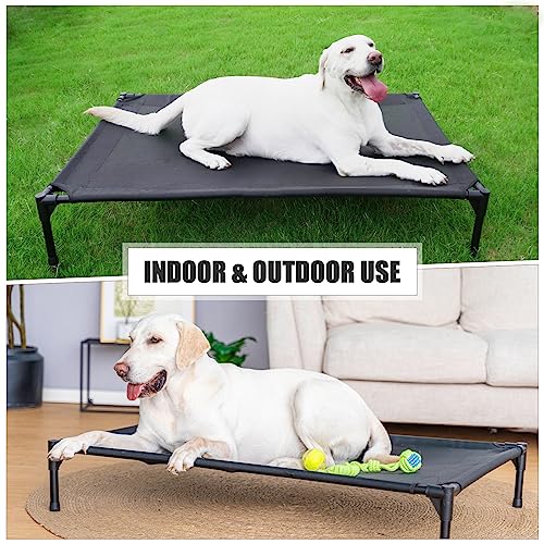 Garnpet Elevated Dog Bed for Large Dogs, Raised Dog Cot Beds Fits Up to 150 LBs, Heavy Duty Pet Cots with Durable Supportive Teslin Recyclable Washable Mesh, Indoor & Outdoor Dog Bed, Black