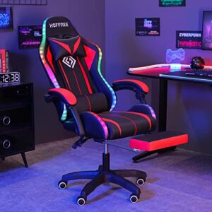 Gaming Chair Massage with LED RGB Lights and Footrest Ergonomic Computer Gaming Chair with High Back Video Game Chair with Adjustable Lumbar Support Red and Black