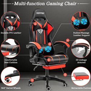 Gaming Chair Massage with LED RGB Lights and Footrest Ergonomic Computer Gaming Chair with High Back Video Game Chair with Adjustable Lumbar Support Red and Black